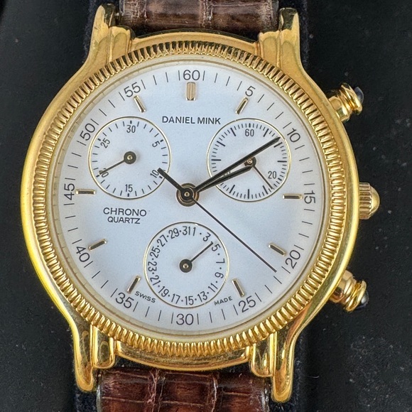 Vintage Designer Gold Coin Edge Bezel Daniel Mink Swiss Made Luxury Watch - Picture 4 of 13